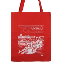 VÁSZONTÁSKA SZINES ALAPON BUDAPEST,LÁNCHÍD, Piros