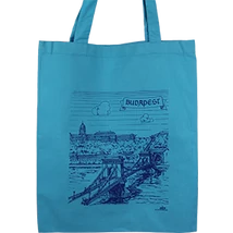 VÁSZONTÁSKA SZINES ALAPON BUDAPEST,LÁNCHÍD, Világoskék