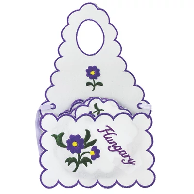 ÜVEGKÖTÉNY+ALÁTÉT HÍMZETT Hungary felirattal, lila, csomagolt