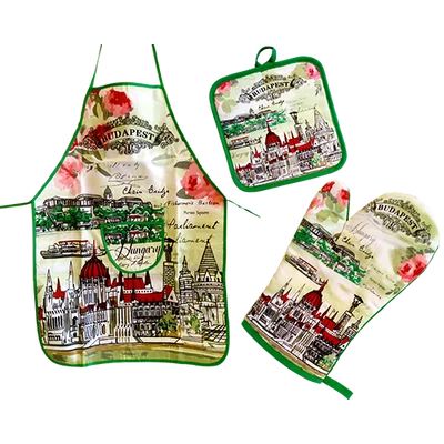 KÖTÉNYSZETT BP. KESZTYŰ+KÖTÉNY+ALÁTÉT BUDAPEST,HUNGARY - Zöld, rózsás